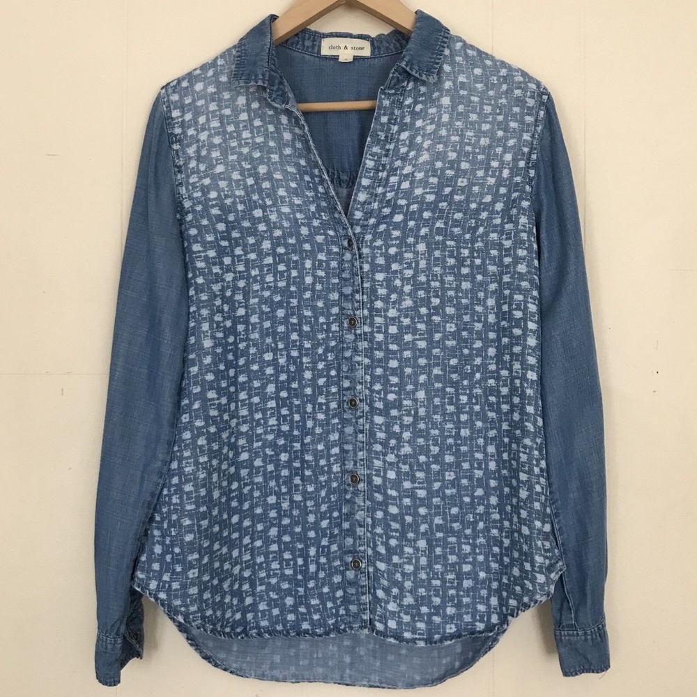 cloth & stone Chambray Printed Long Sleeve Top